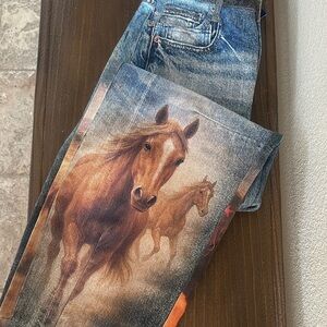 VIRAL Horse Print Denim Barrel Jeans